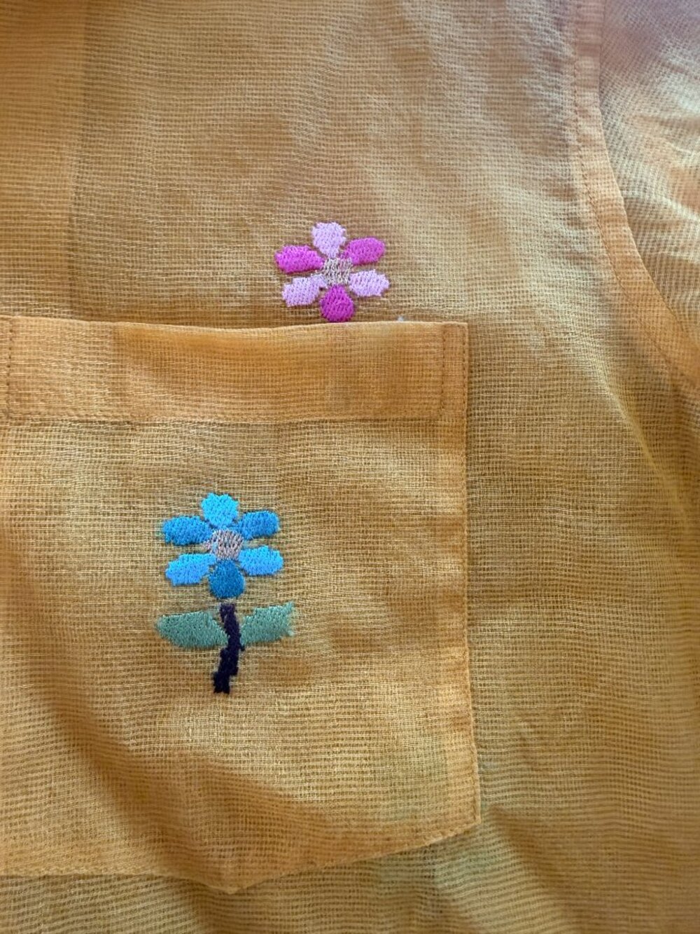 Bode Marigold Embroidered Flower Short Sleeve Shirt — M/L - Picture 2 of 6